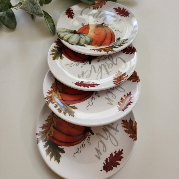 Appetizers Dessert S/4 Plates Gather melamine Harvest Orange Green - Picture 1 of 3